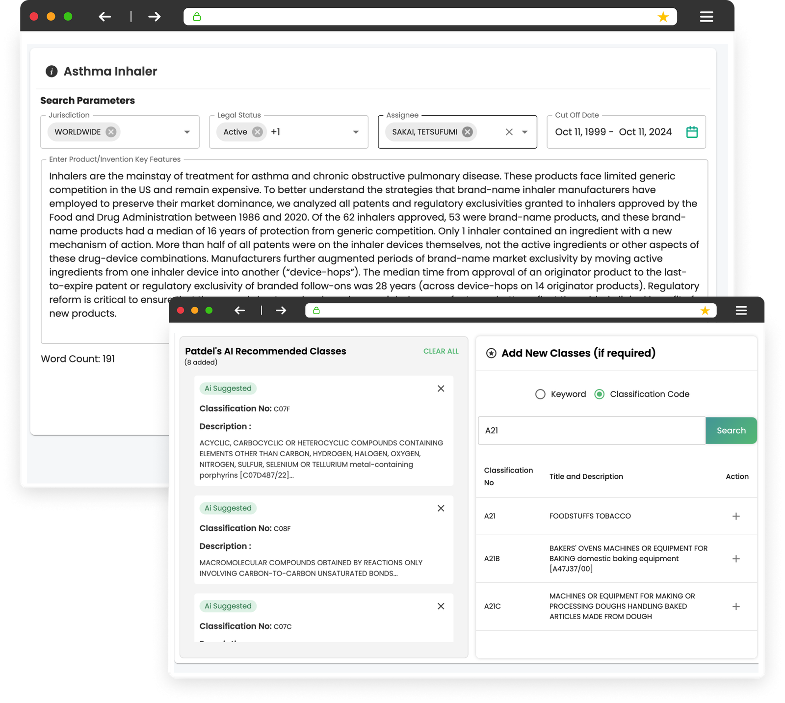 PAT VAL search interface