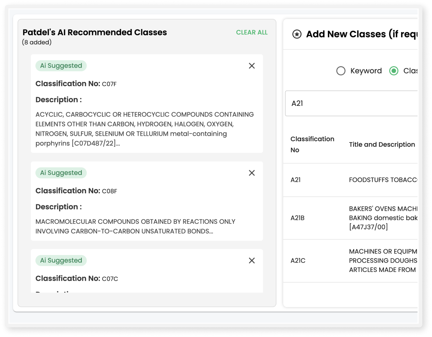 Patdel AI Recommended Classes dashboard preview